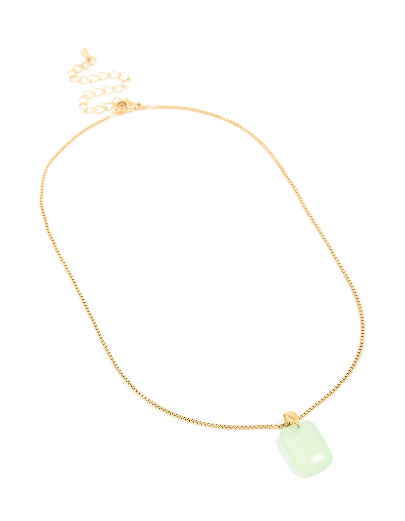Waterproof Gold Plated Stainless Steel Mint Green Semi Precious Stone Pendant Necklace
