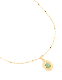 Waterproof Gold Plated Stainless Steel Green Semi Precious Stone Boho Disc Necklace