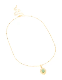 Waterproof Gold Plated Stainless Steel Green Semi Precious Stone Boho Disc Necklace