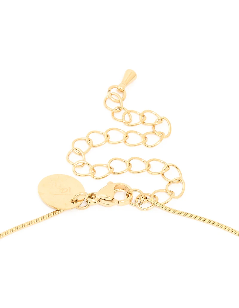 Waterproof Gold Plated Stainless Steel Tigers Eye Semi Precious Stone Disc Necklace