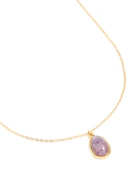 Waterproof Gold Plated Stainless Steel Amethyst Semi Precious Stone Pendant Necklace