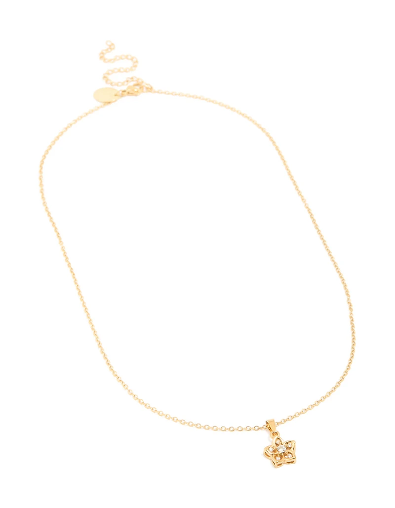 Waterproof Gold Plated Stainless Steel Cubic Zirconia Flower Outline Pendant Necklace