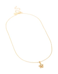 Waterproof Gold Plated Stainless Steel Cubic Zirconia Flower Outline Pendant Necklace