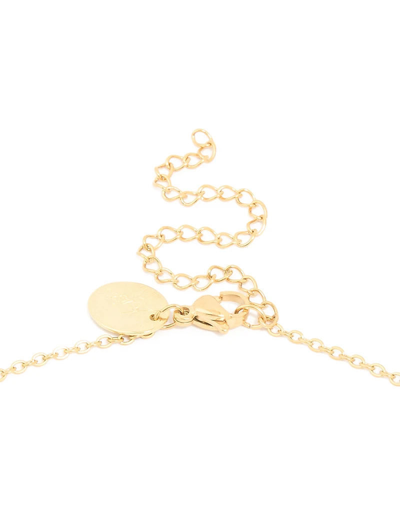 Waterproof Gold Plated Stainless Steel Cubic Zirconia Flower Outline Pendant Necklace