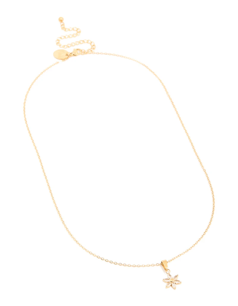 Waterproof Gold Plated Stainless Steel Cubic Zirconia Flower Pendant Necklace