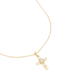 Waterproof Gold Plated Stainless SteeL Cubic Zirconia Statement Cross Necklace