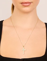 Waterproof Gold Plated Stainless SteeL Cubic Zirconia Statement Cross Necklace