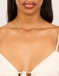 Waterproof Gold Plated Stainless Steel Cubic Zirconia Fine Cross Necklace