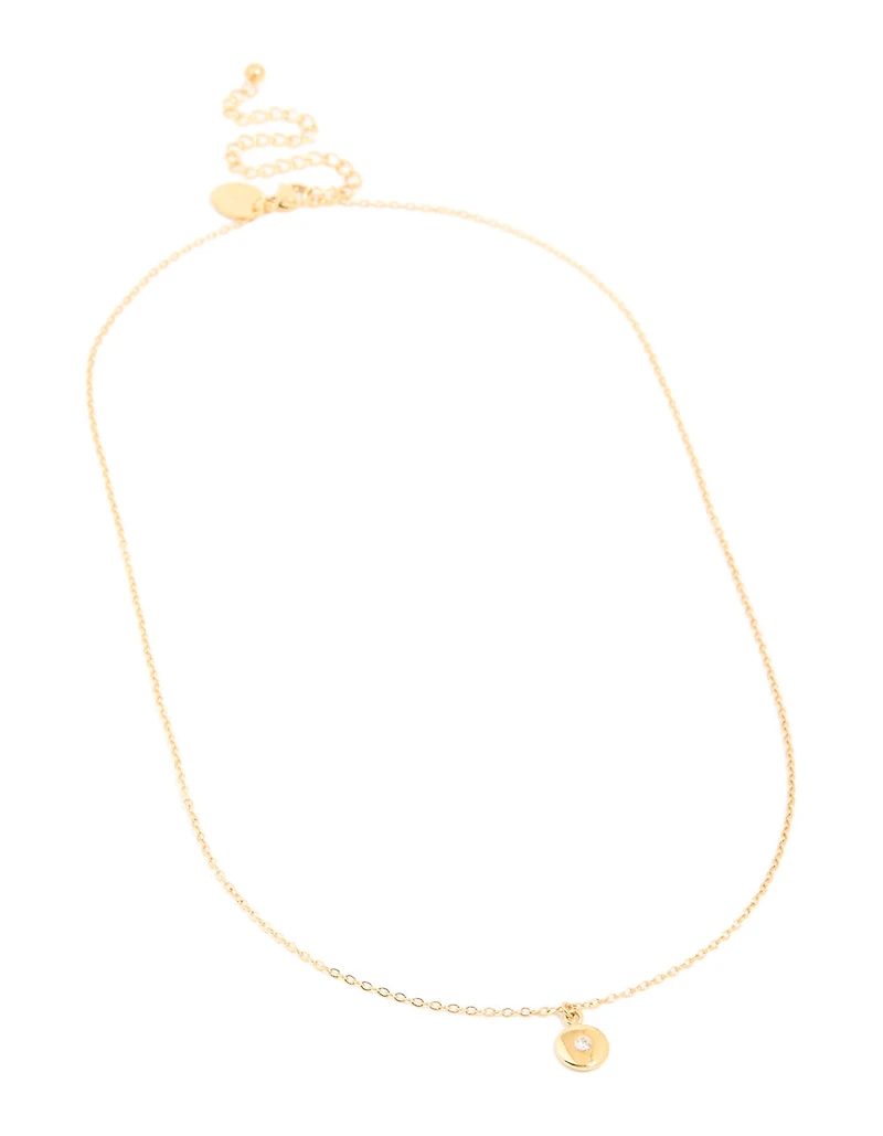 Waterproof Gold Plated Stainless Steel Cubic Zirconia Disc Pendant Necklace