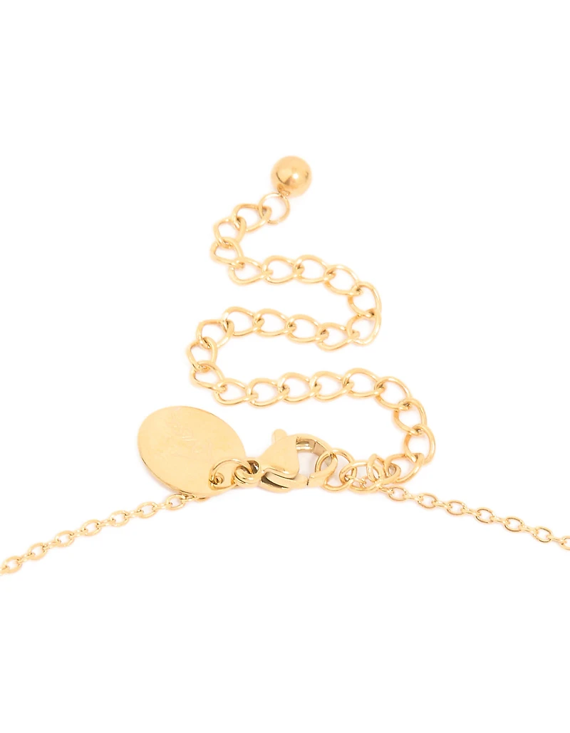 Waterproof Gold Plated Stainless Steel Cubic Zirconia Disc Pendant Necklace