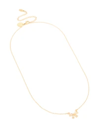 Waterproof Gold Plated Stainless Steel Cubic Zirconia Bow Pendant Necklace