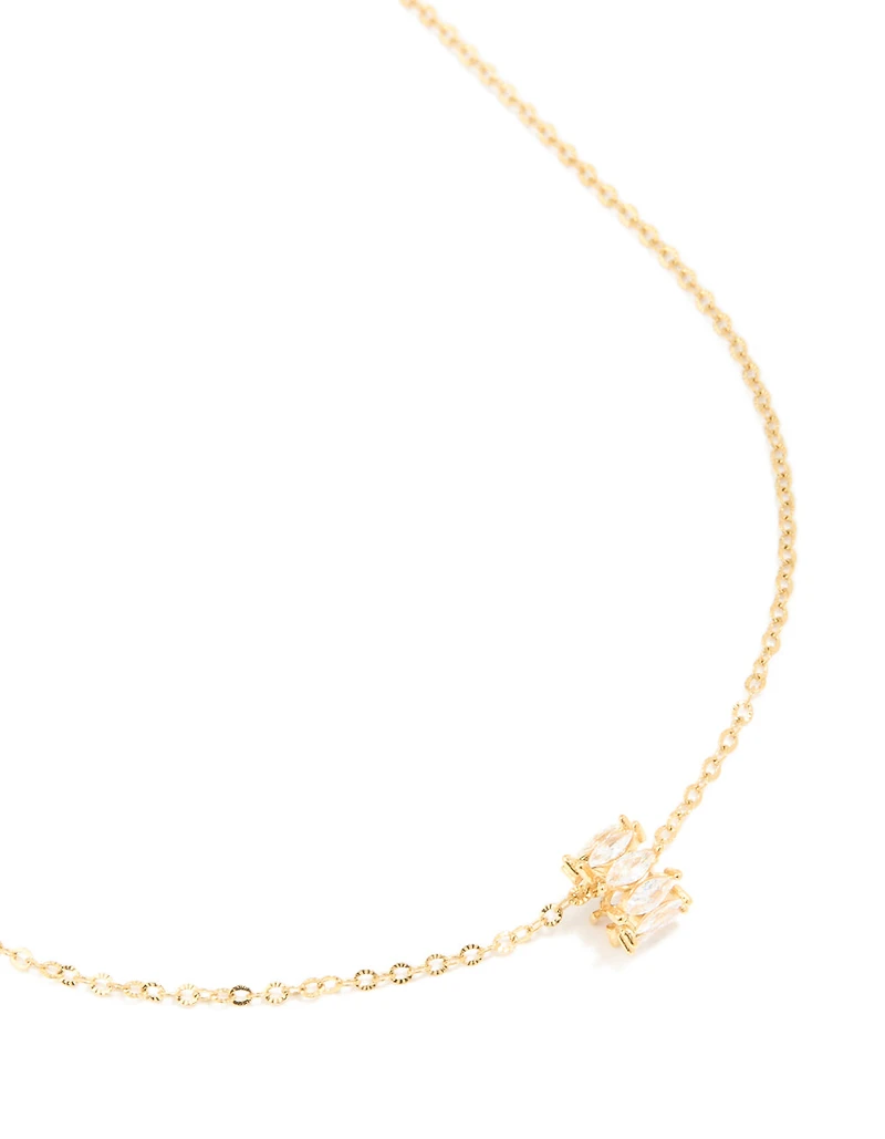 Waterproof Gold Plated Stainless Steel Cubic Zirconia Baguette Pendant Twisted Necklace