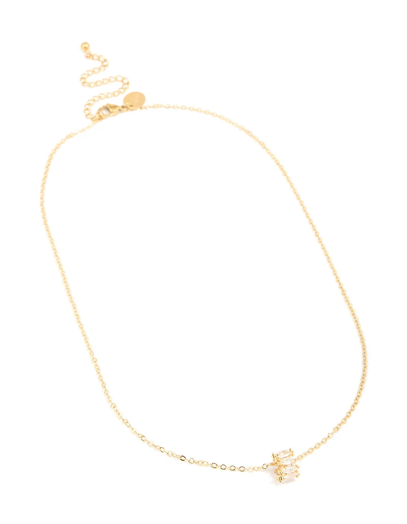 Waterproof Gold Plated Stainless Steel Cubic Zirconia Baguette Pendant Twisted Necklace