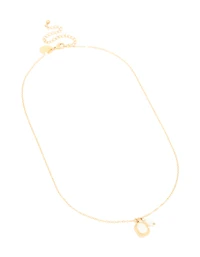 Waterproof Gold Plated Stainless Steel Pearl & Square Pendant Necklace Set