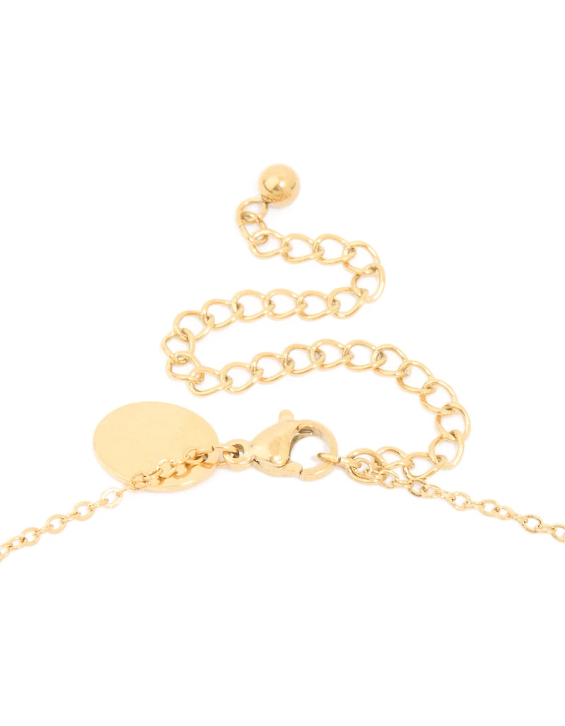 Waterproof Gold Plated Stainless Steel Pearl & Square Pendant Necklace Set