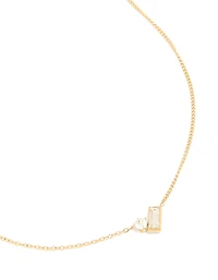 Waterproof Gold Plated Stainless Steel Cubic Zirconia Baguette & Round Pendant Necklace