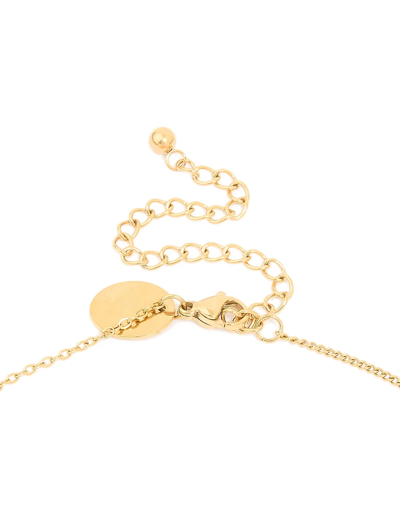 Waterproof Gold Plated Stainless Steel Cubic Zirconia Baguette & Round Pendant Necklace