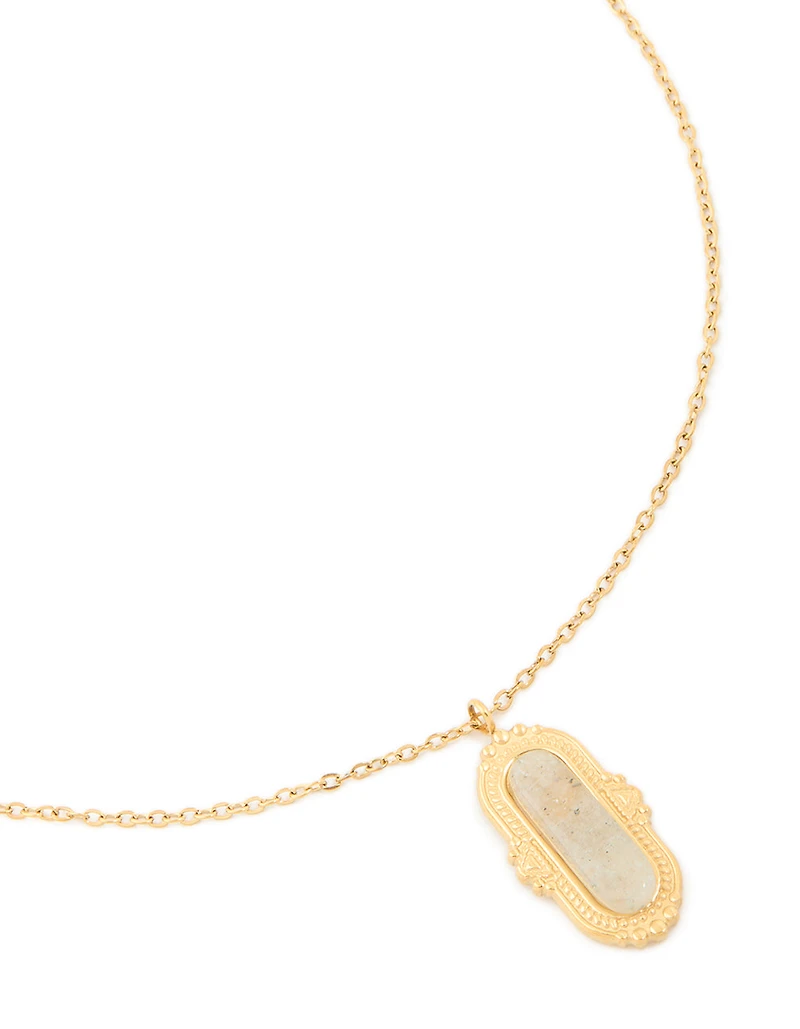 Waterproof Gold Plated Stainless Steel Semi Precious Stone Rectangle Boho Necklace