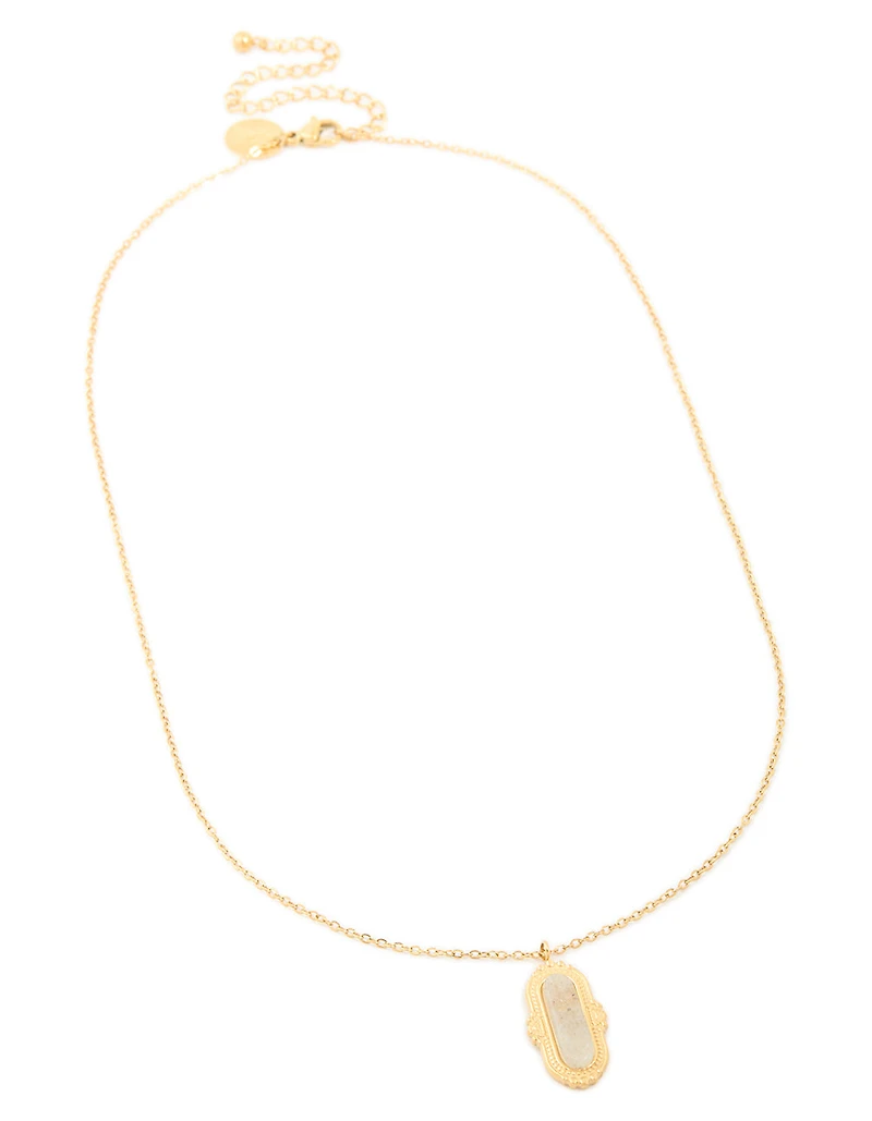 Waterproof Gold Plated Stainless Steel Semi Precious Stone Rectangle Boho Necklace