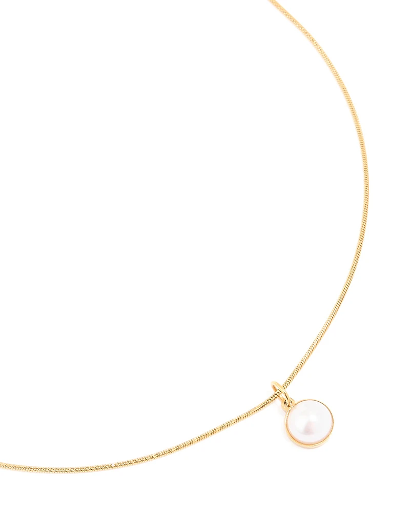 Waterproof Gold Plated Stainless Steel Freshwater Pearl Pendant Necklace