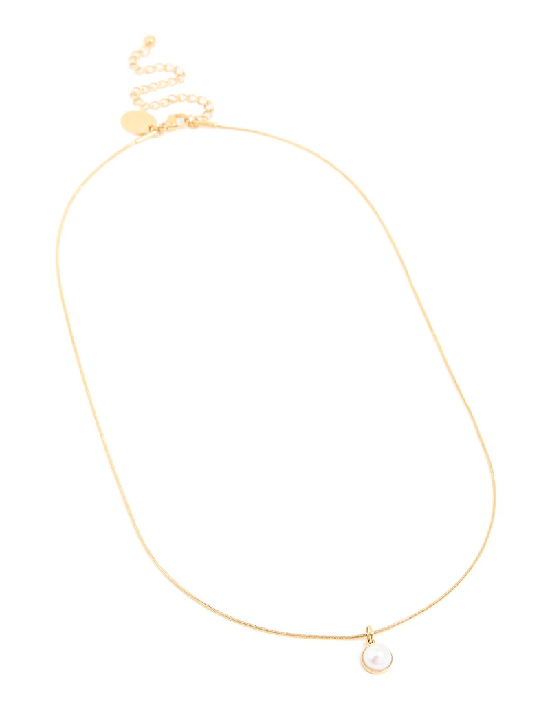 Waterproof Gold Plated Stainless Steel Freshwater Pearl Pendant Necklace