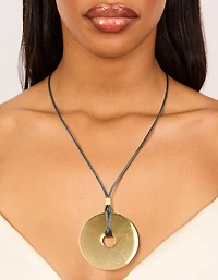 Waterproof Gold Plated Stainless Steel Circle Pendant Dainty Cord Necklace