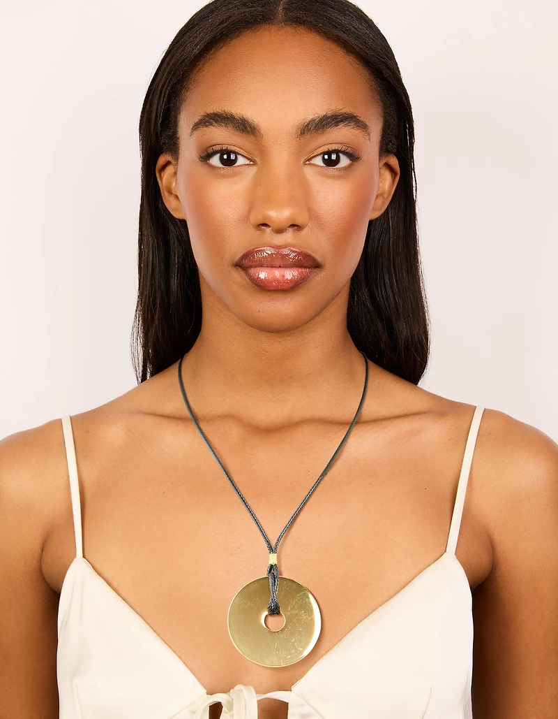 Waterproof Gold Plated Stainless Steel Circle Pendant Dainty Cord Necklace