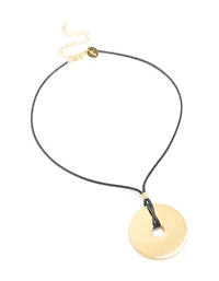 Waterproof Gold Plated Stainless Steel Circle Pendant Dainty Cord Necklace