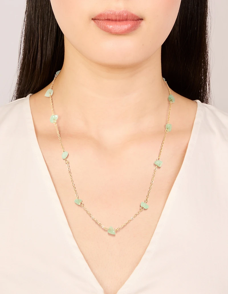 Collier imperméable en acier inoxydable plaqué or en éclats semi-précieux verts