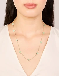 Waterproof Gold Plated Stainless Steel Green Semi Precious Stone Chip Necklace