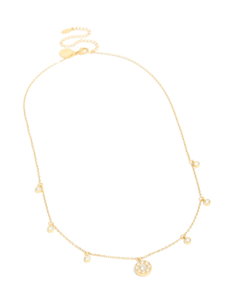 Waterproof Gold Plated Stainless Steel Cubic Zirconia Droplet Pendant Necklace