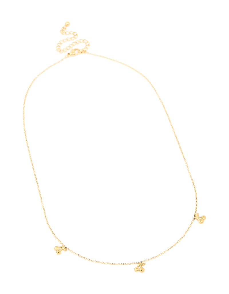 Waterproof Gold Plated Stainless Steel Mini Cherry Charms Necklace