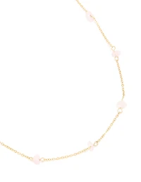Waterproof Gold Plated Stainless Steel Rose Quartz Semi Precious Stone Chip Necklace