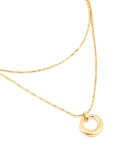 Waterproof Gold Plated Stainless Steel Snake Chain & Open Circle Pendant Layered Necklace