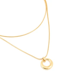 Waterproof Gold Plated Stainless Steel Snake Chain & Open Circle Pendant Layered Necklace