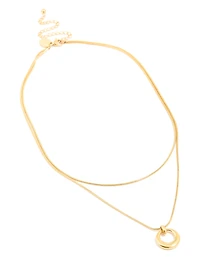 Waterproof Gold Plated Stainless Steel Snake Chain & Open Circle Pendant Layered Necklace