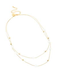 Waterproof Gold Plated Stainless Steel Pearl & Beaded Ball Layered Necklace