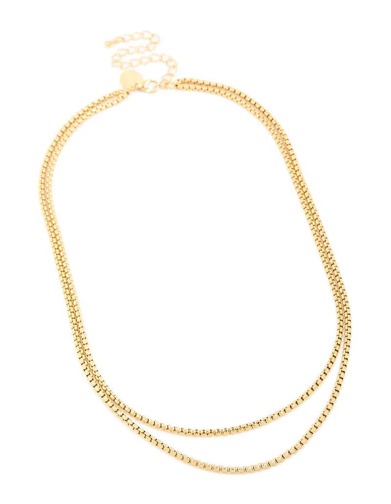 Waterproof Gold Plated Stainless Steel Double Box Chain Layered Necklace