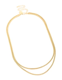 Waterproof Gold Plated Stainless Steel Double Box Chain Layered Necklace