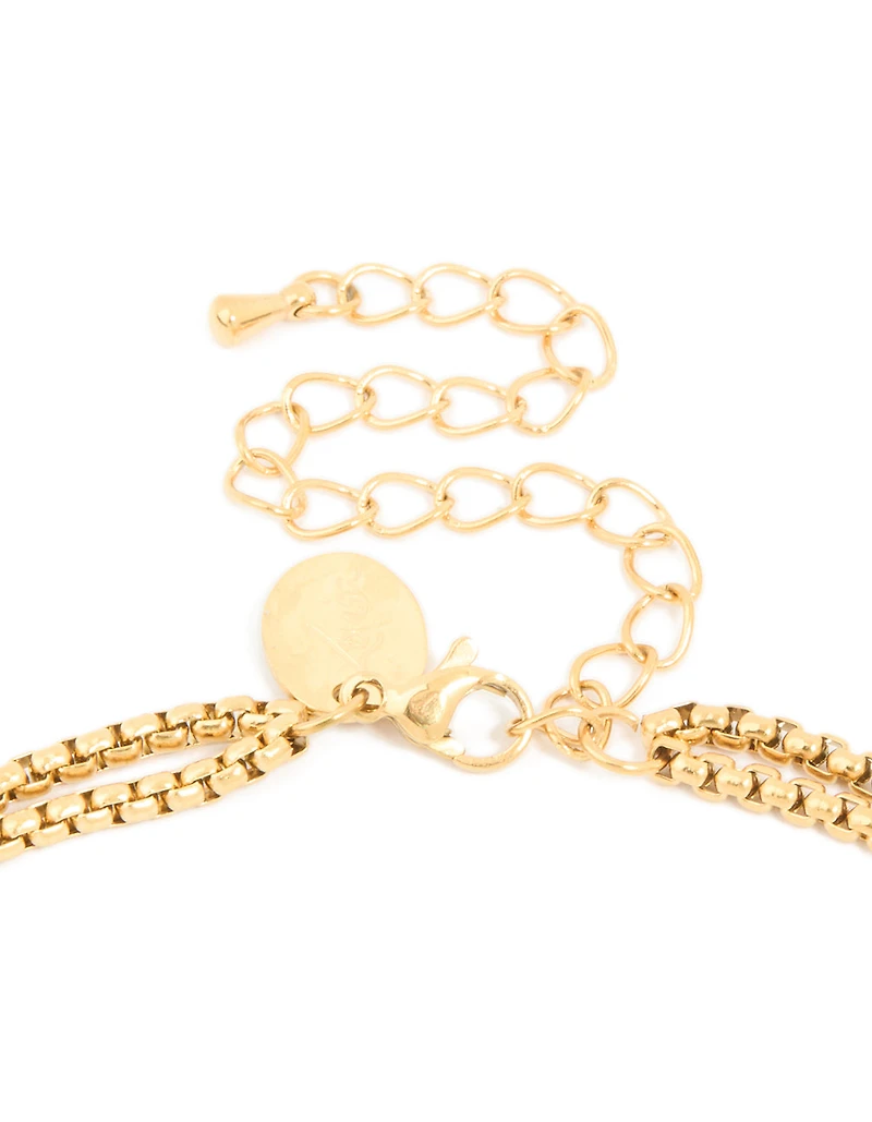 Collier imperméable en acier inoxydable plaqué or, double chaîne à couches