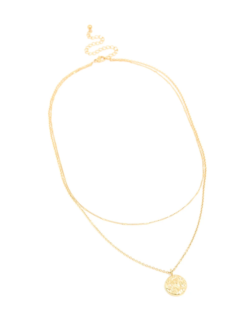 Waterproof Gold Plated Stainless Steel Fine Chain & Disc Pendant Layered Necklace