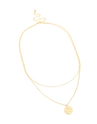 Waterproof Gold Plated Stainless Steel Fine Chain & Disc Pendant Layered Necklace