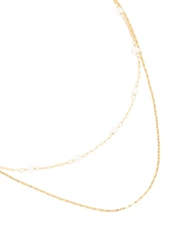 Waterproof Gold Plated Stainless Steel Pearl Beaded & Chain Layered Necklace