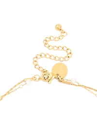 Waterproof Gold Plated Stainless Steel Pearl Beaded & Chain Layered Necklace