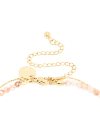 Waterproof Gold Plated Stainless Steel Rose Quartz Semi Precious Stone & Celestial Layered Necklace