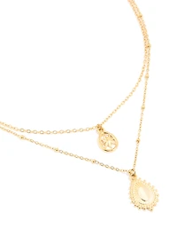 Waterproof Gold Plated Stainless Steel Pear Shaped & Celestial Layered Necklace