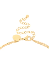 Waterproof Gold Plated Stainless Steel Green Jade Semi Precious Stone Pendant & Chain Layered Necklace