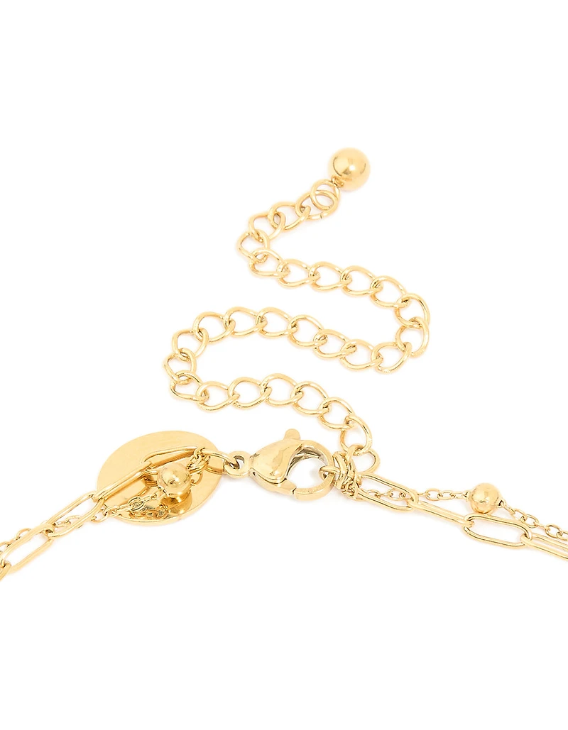 Waterproof Gold Plated Stainless Steel Lapis Lazuli Semi Precious Stone Chain Layered Necklace