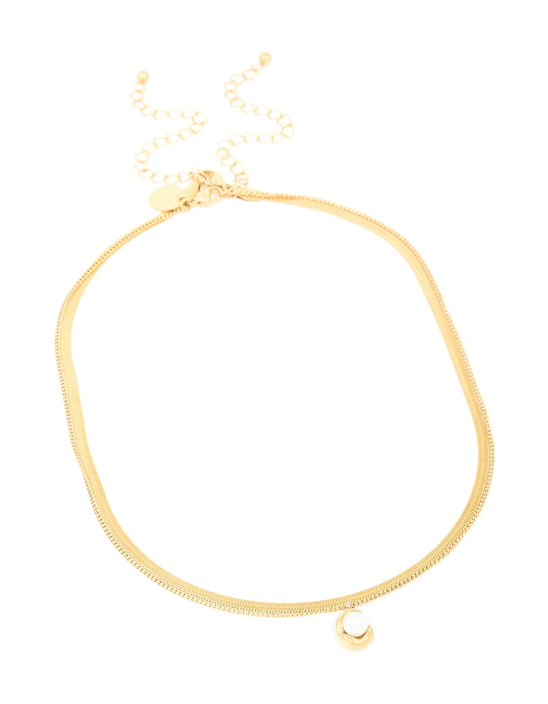 Waterproof Gold Plated Stainless Steel Pearl & Snake Chain Layered Necklace