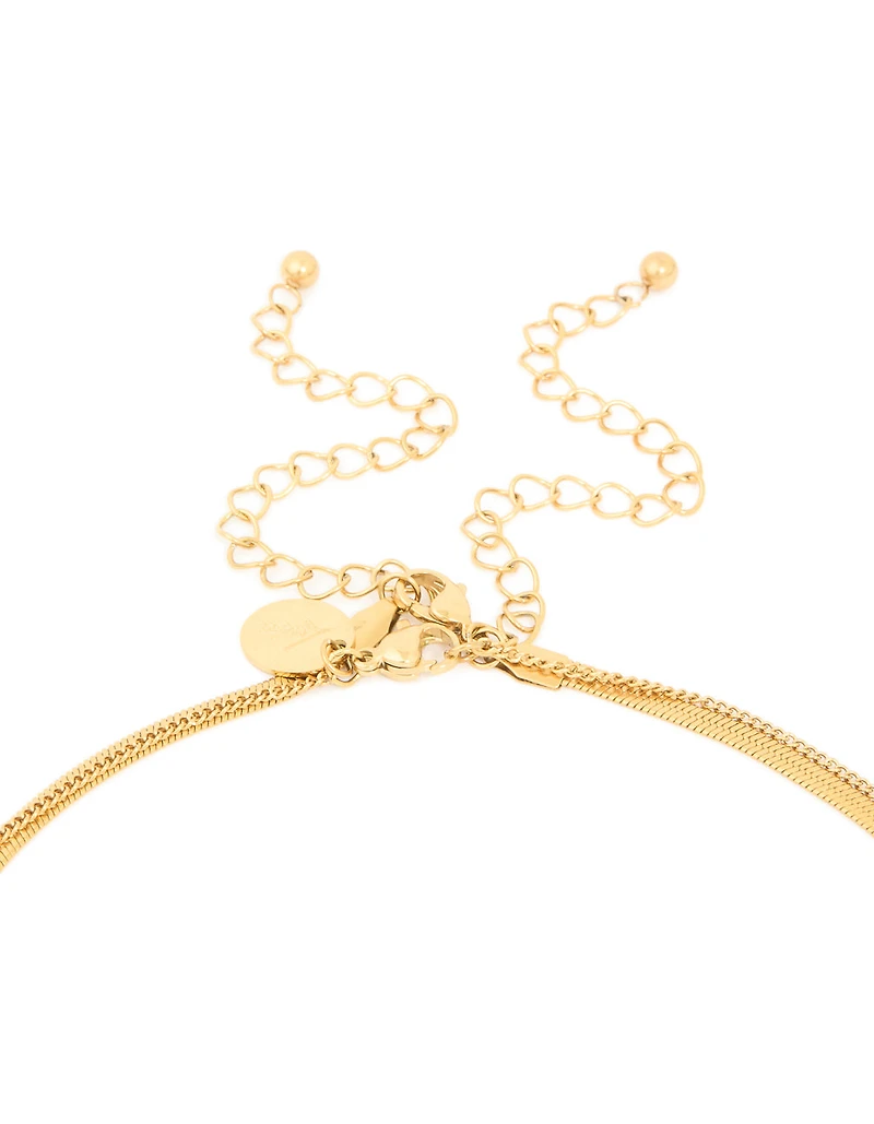 Waterproof Gold Plated Stainless Steel Pearl & Snake Chain Layered Necklace